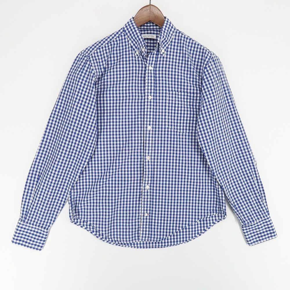 Gustin Blue and White Checkered Casual Button Down Shirt